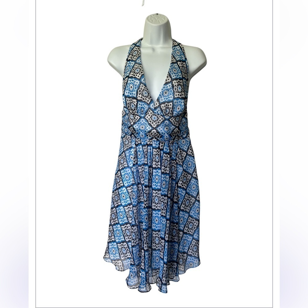 Milly silk halter dress blue floral backless excellent Size 8 - Picture 2 of 10